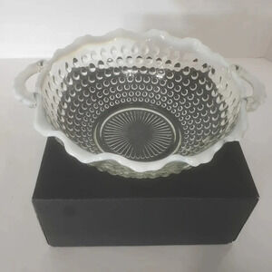 Vintage Anchor Hocking Hobnail Moonstone Clear Opalescent  Bowl.